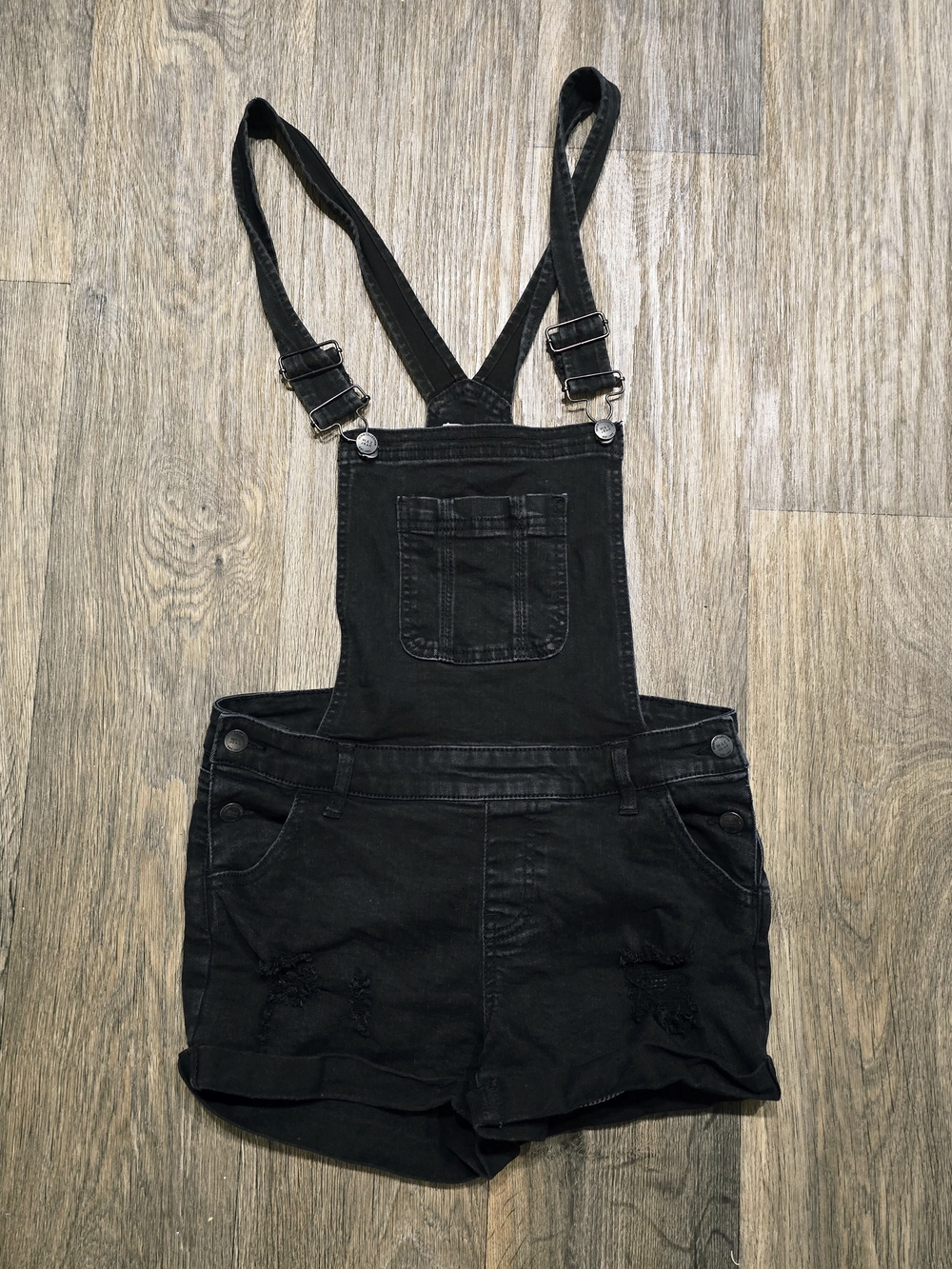 Wax Jean Women's Small Black Distressed Denim Short Overalls Vintage Y2K